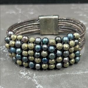 Martell Studio Pearl & Multi-stone Leather Sterling Bracelet
